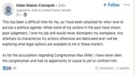 The full statement by Czeropski (Image via LinkedIn/Aidan Maese-Czeropski)
